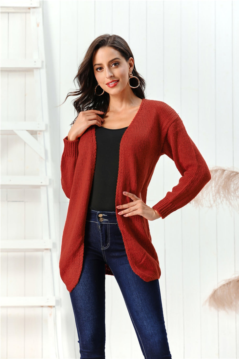 Open Front Long Sleeve Cardigan - Celeste