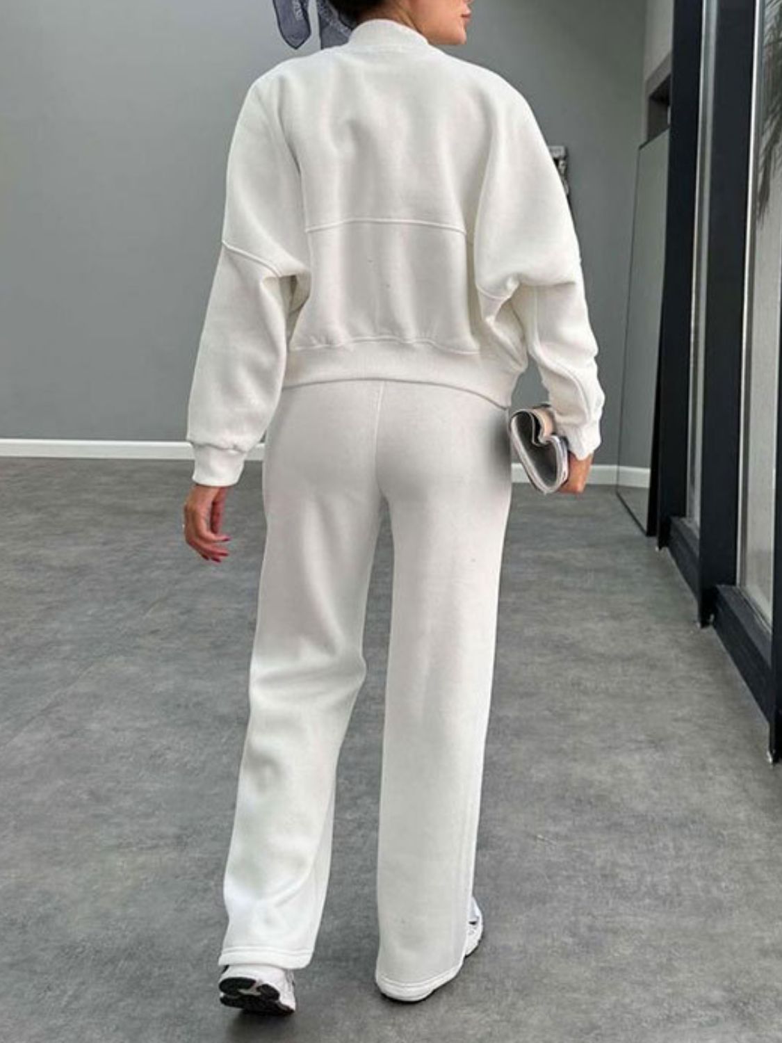 Conjunto de ropa exterior con cuello de béisbol, cremallera y pantalones con cordón