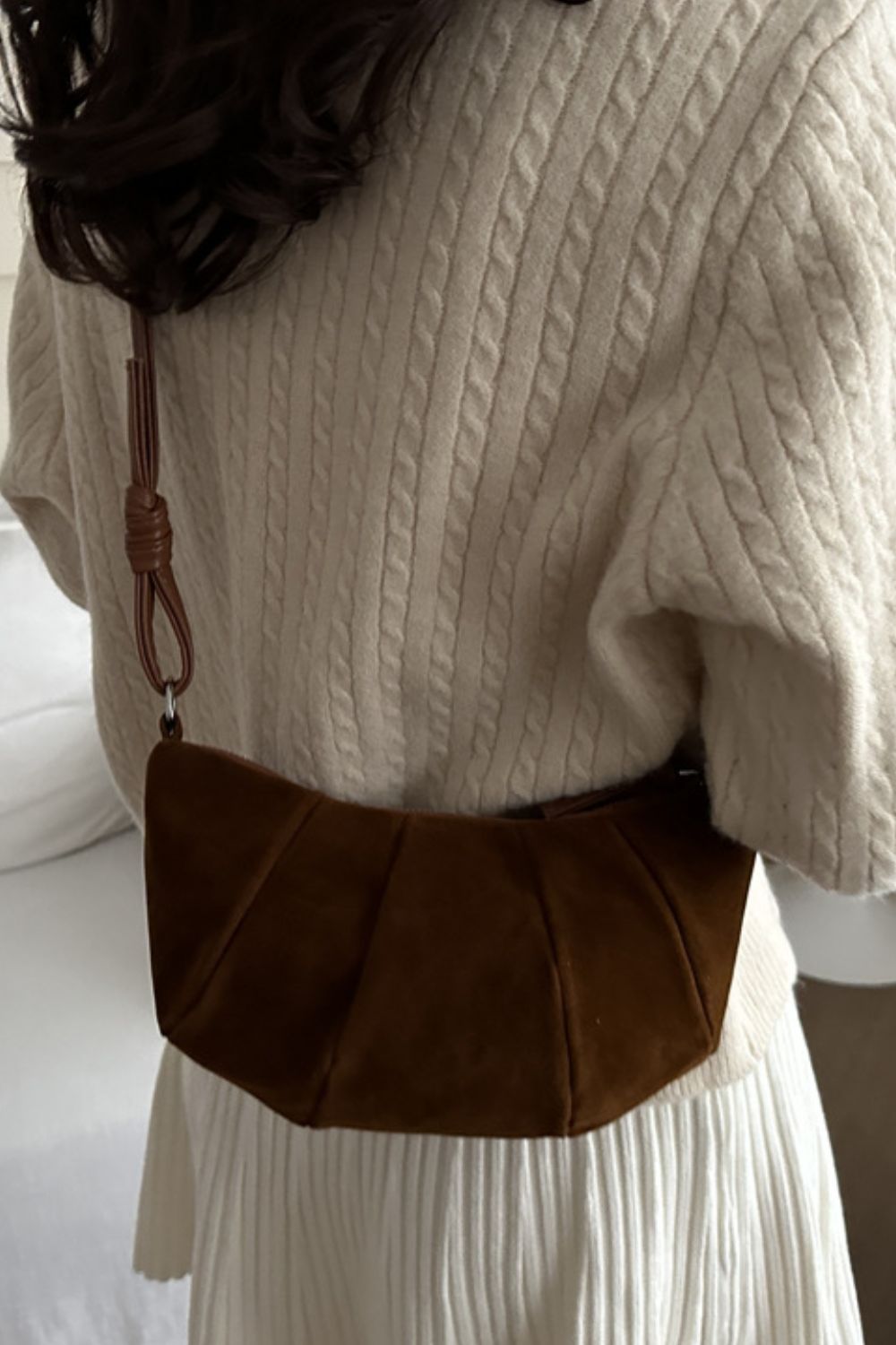 Suede Croissant Shape Shoulder Bag - Celeste