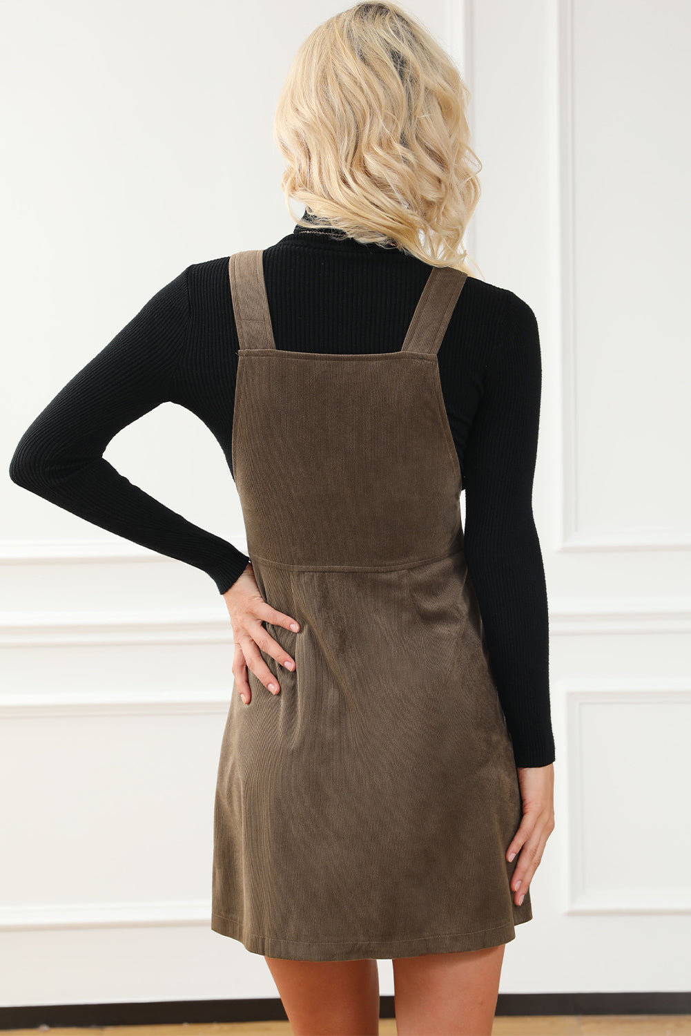 Pocketed Zip Up Wide Strap Mini Dress - Celeste