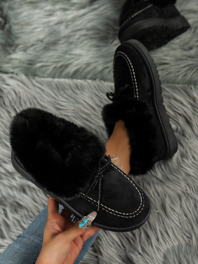 Thermal Fuzzy Tied Round Toe Boots - Celeste