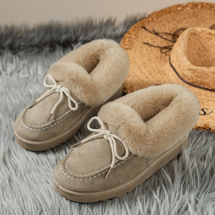 Thermal Fuzzy Tied Round Toe Boots - Celeste