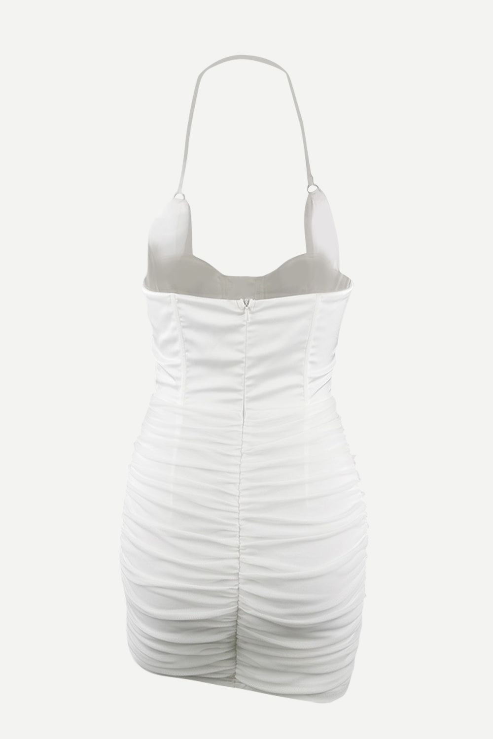 Lace-Up Ruched Halter Neck Wrap Dress - Celeste