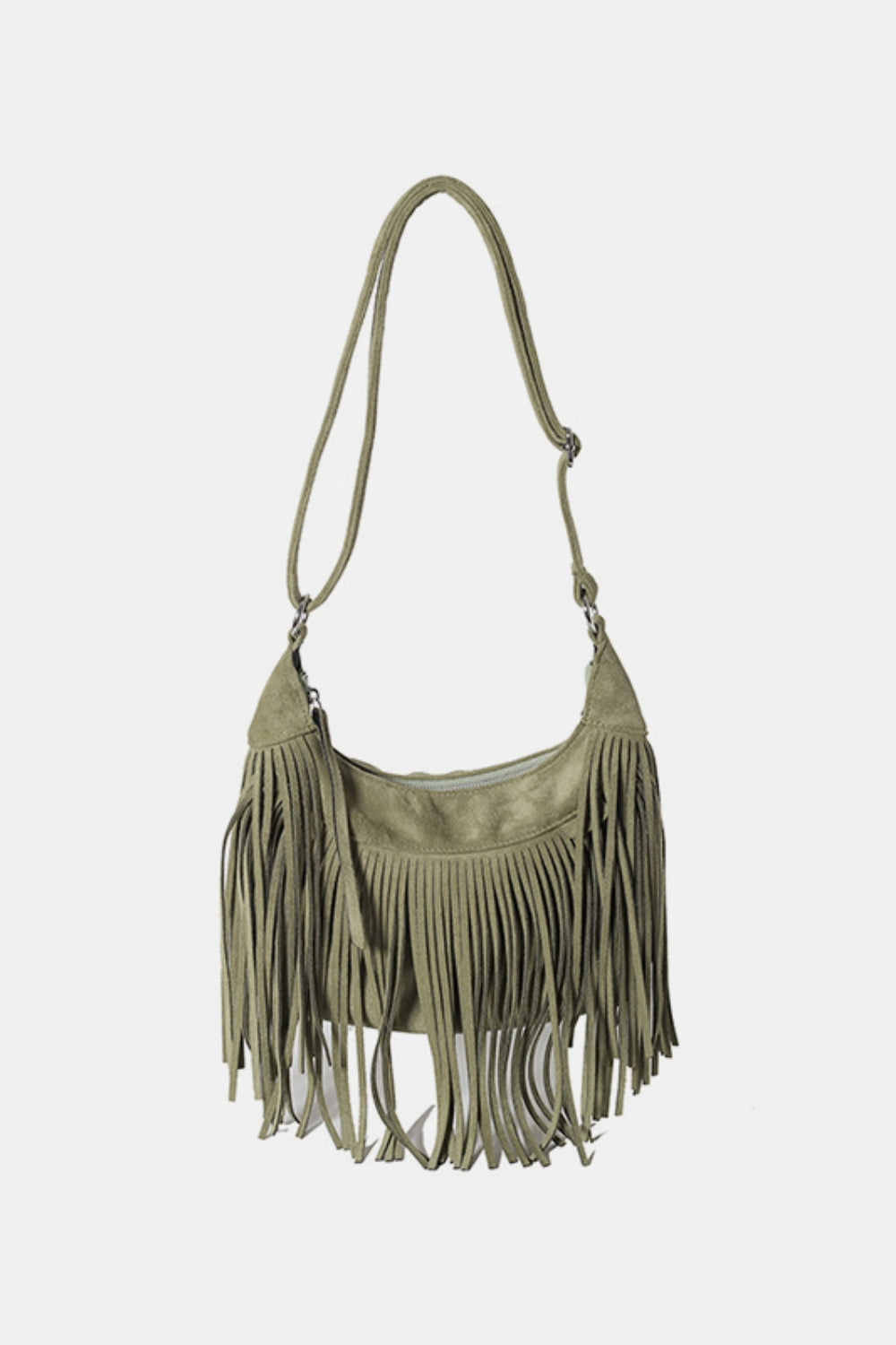 Suede Fringe Adjustable Strap Shoulder Bag - Celeste