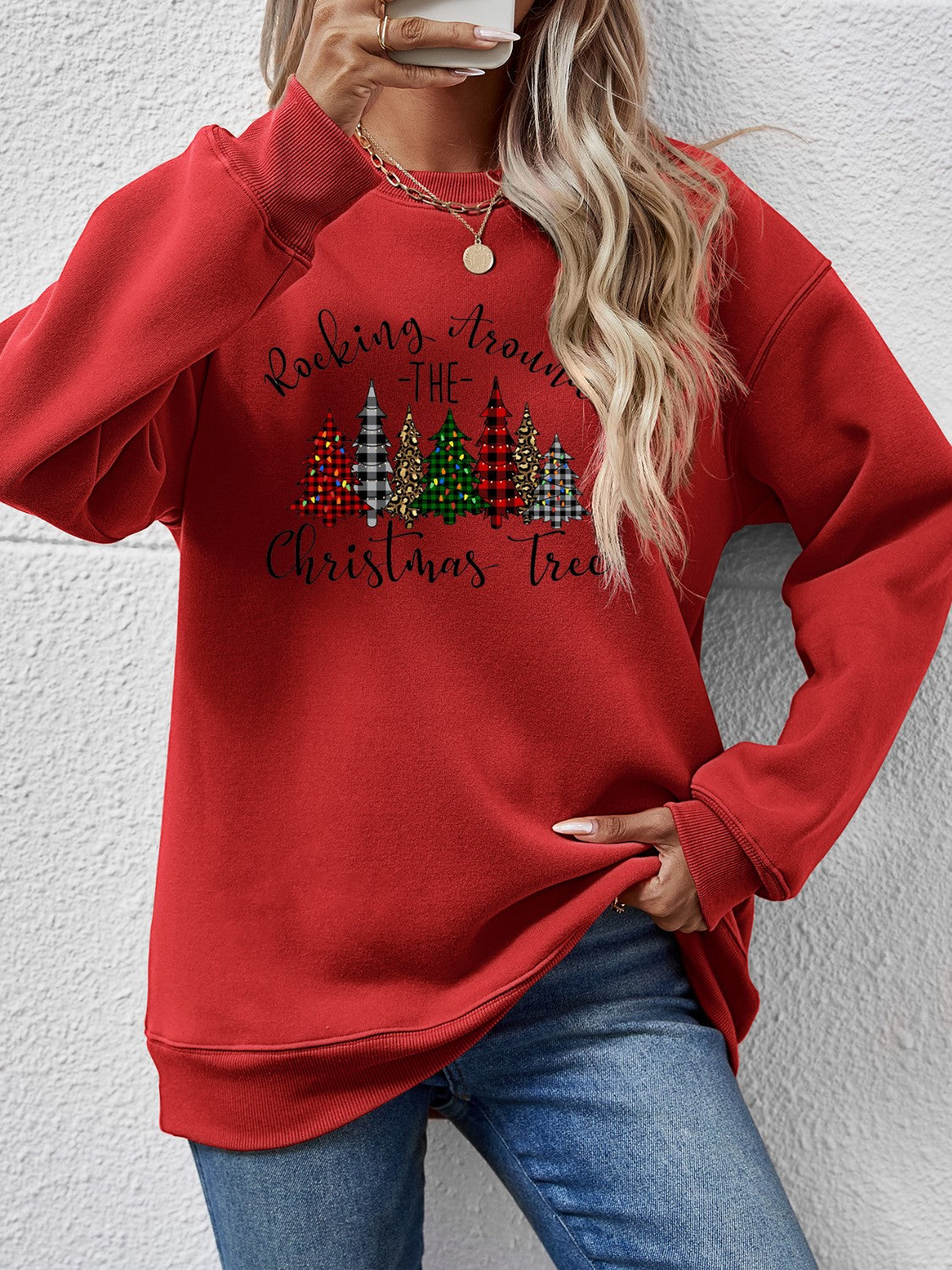 Sudadera con cuello redondo y gráfico de árbol de Navidad
