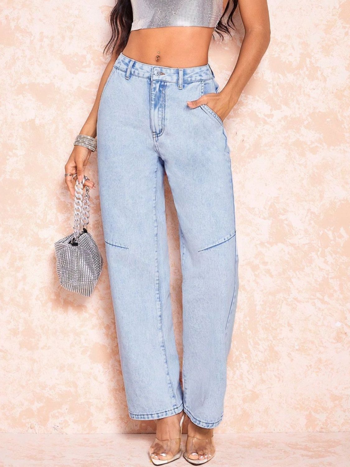 Straight Leg Jeans with Pockets - Celeste