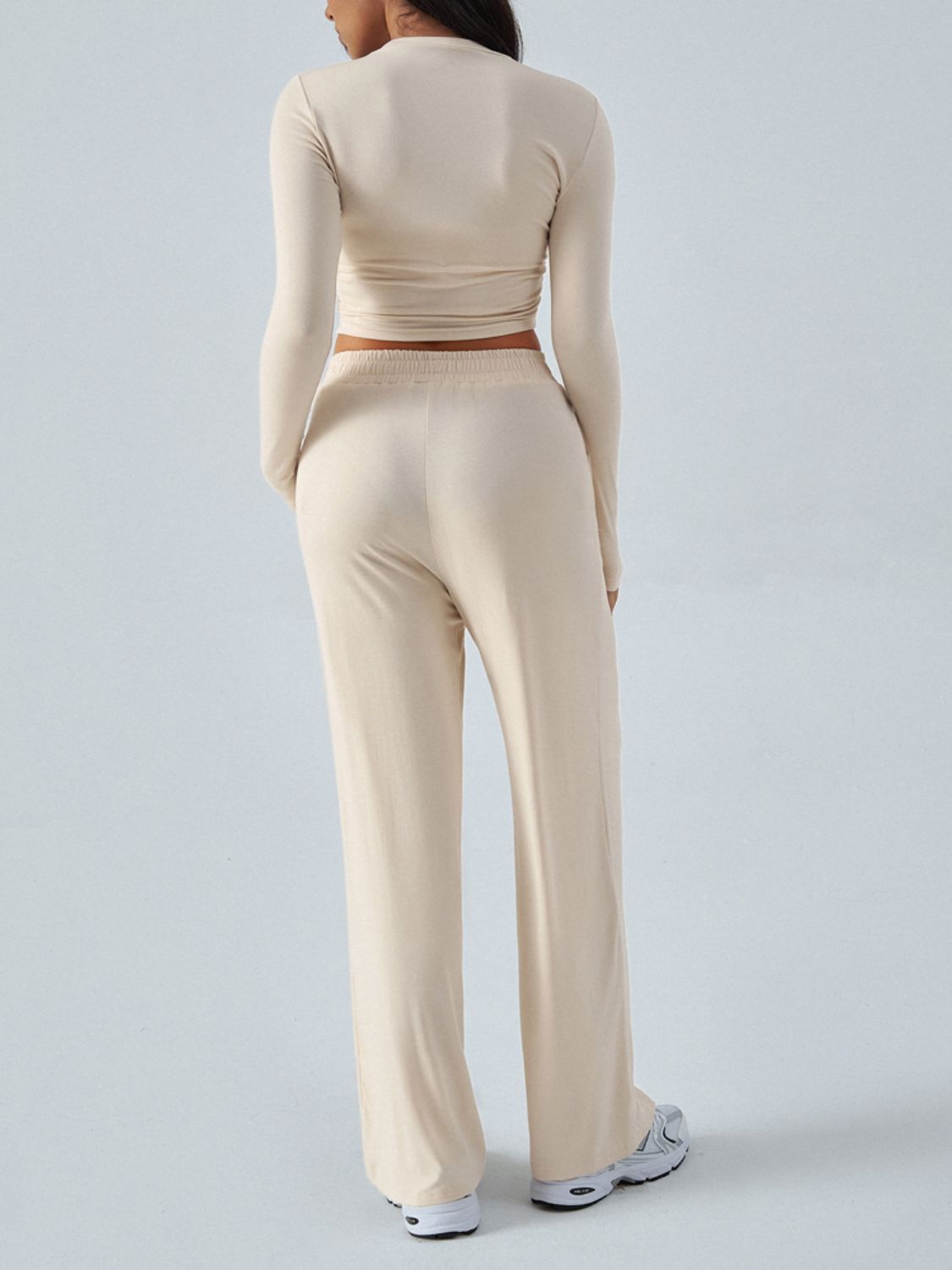 Devine Round Neck Long Sleeve Top and Pants Set - Celeste