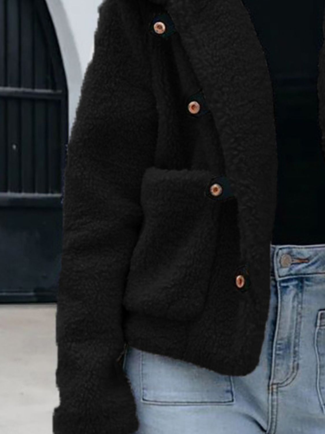 Snap Down Long Sleeve Fuzzy Jacket - Celeste