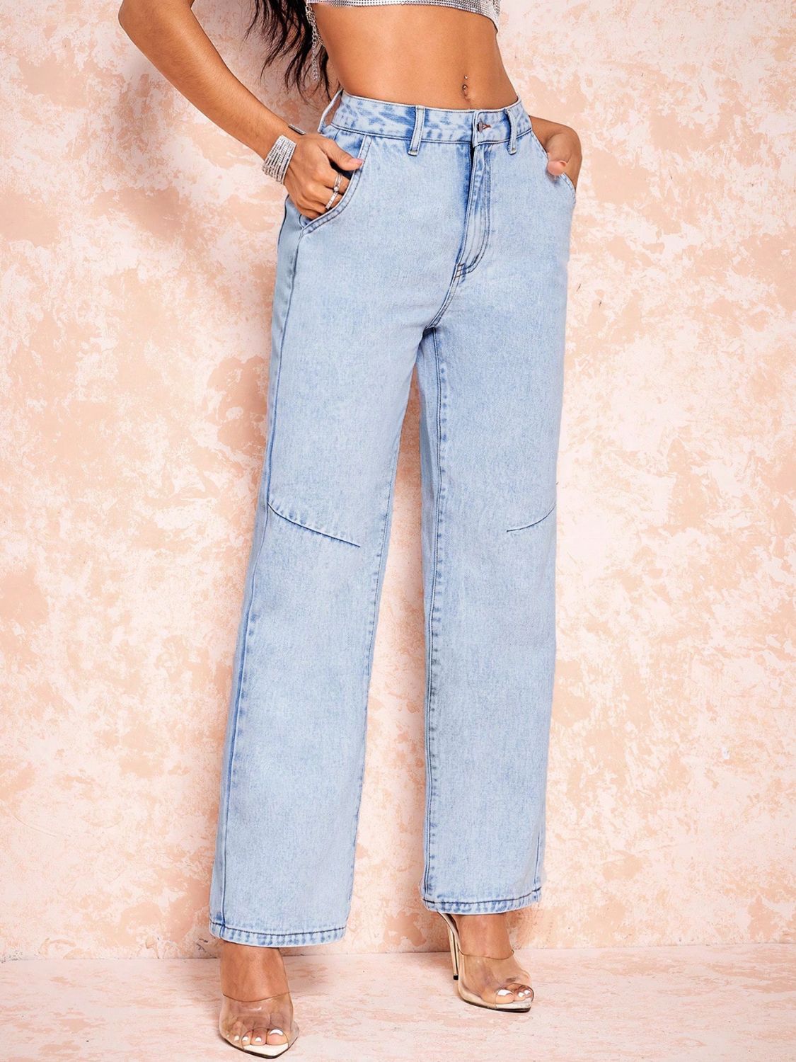 Straight Leg Jeans with Pockets - Celeste