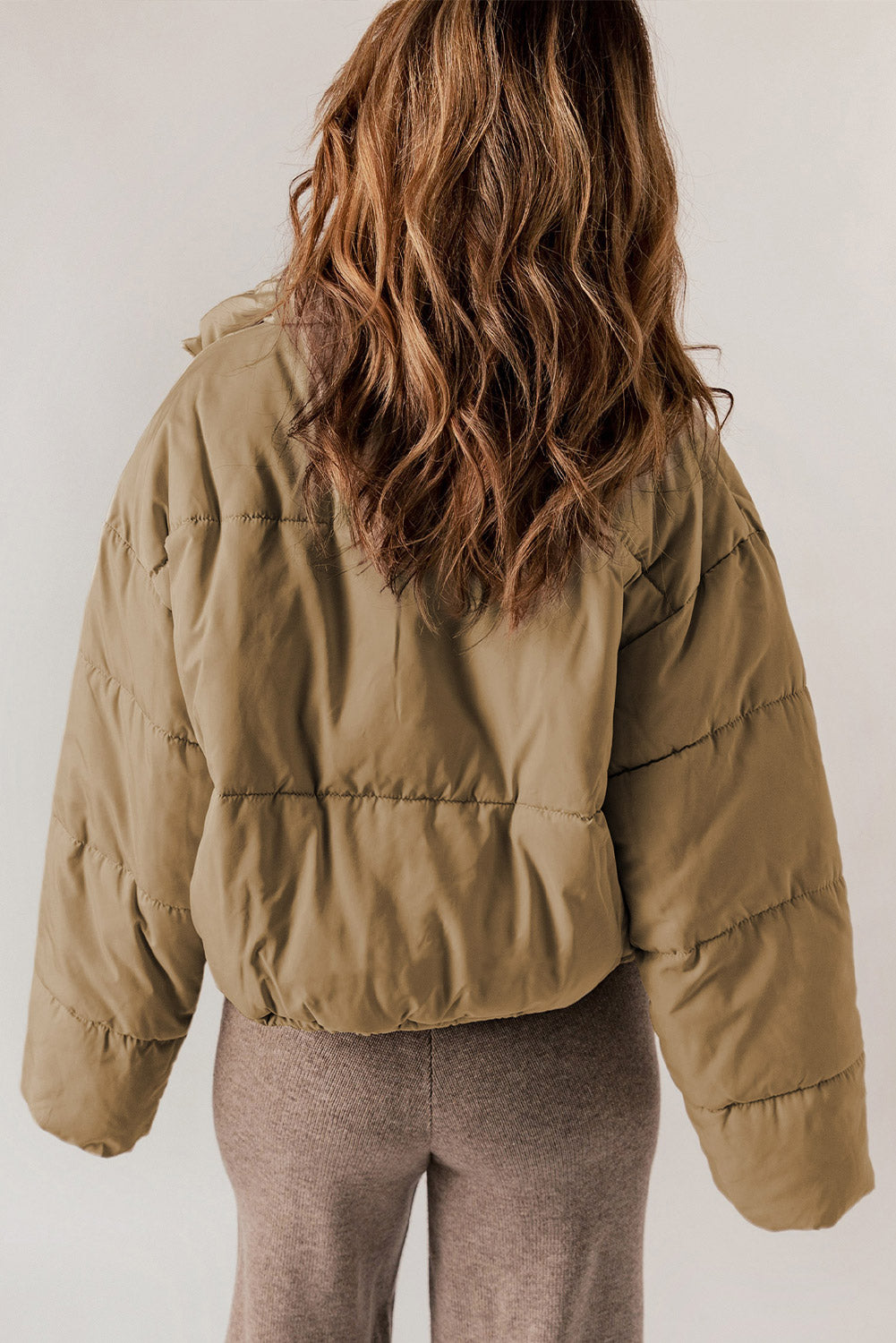 Zip Up Collared Neck Long Sleeve Winter Coat - Celeste