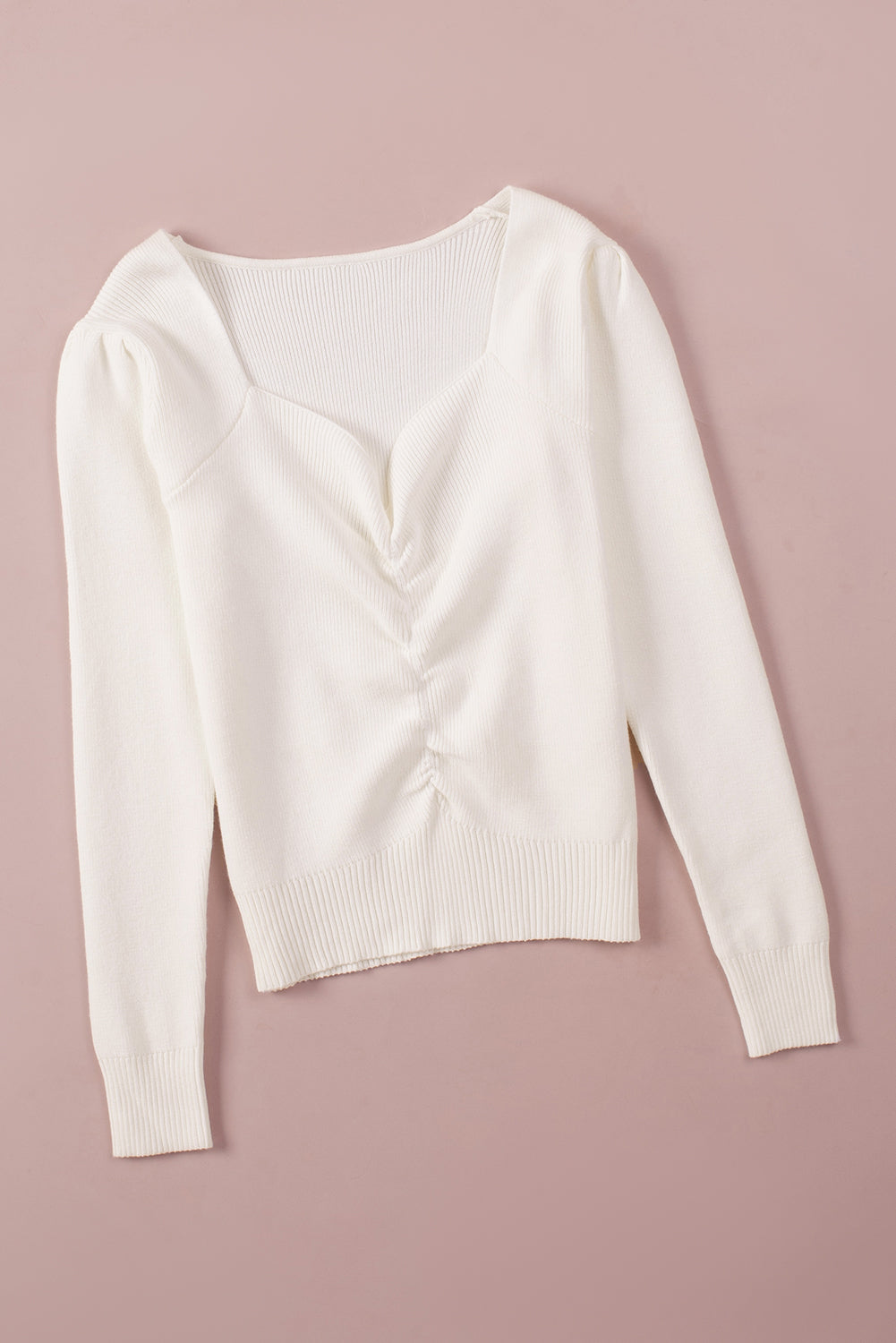 Ruched Sweetheart Neck Long Sleeve Sweater - Celeste