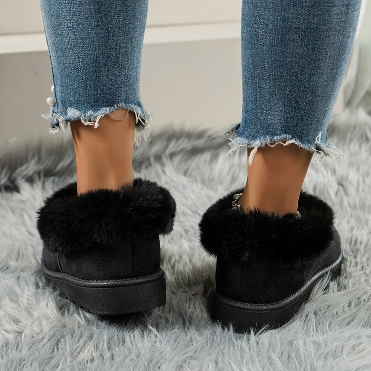 Thermal Fuzzy Tied Round Toe Boots - Celeste