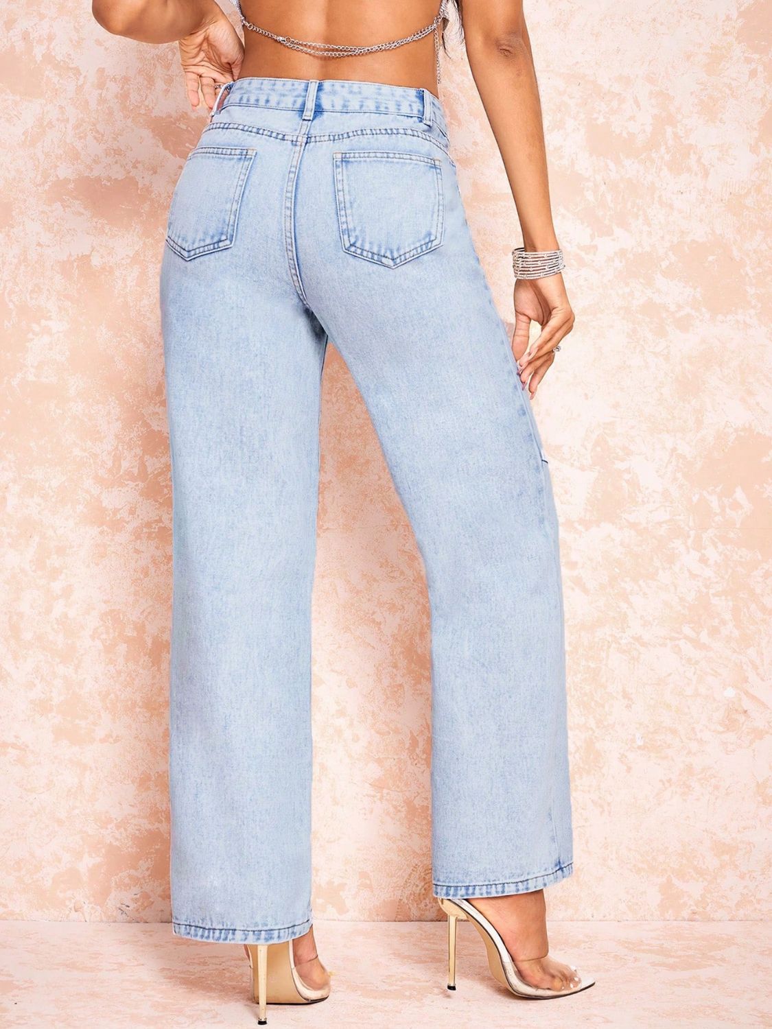 Straight Leg Jeans with Pockets - Celeste