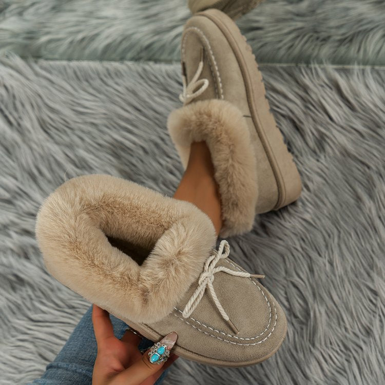 Thermal Fuzzy Tied Round Toe Boots - Celeste