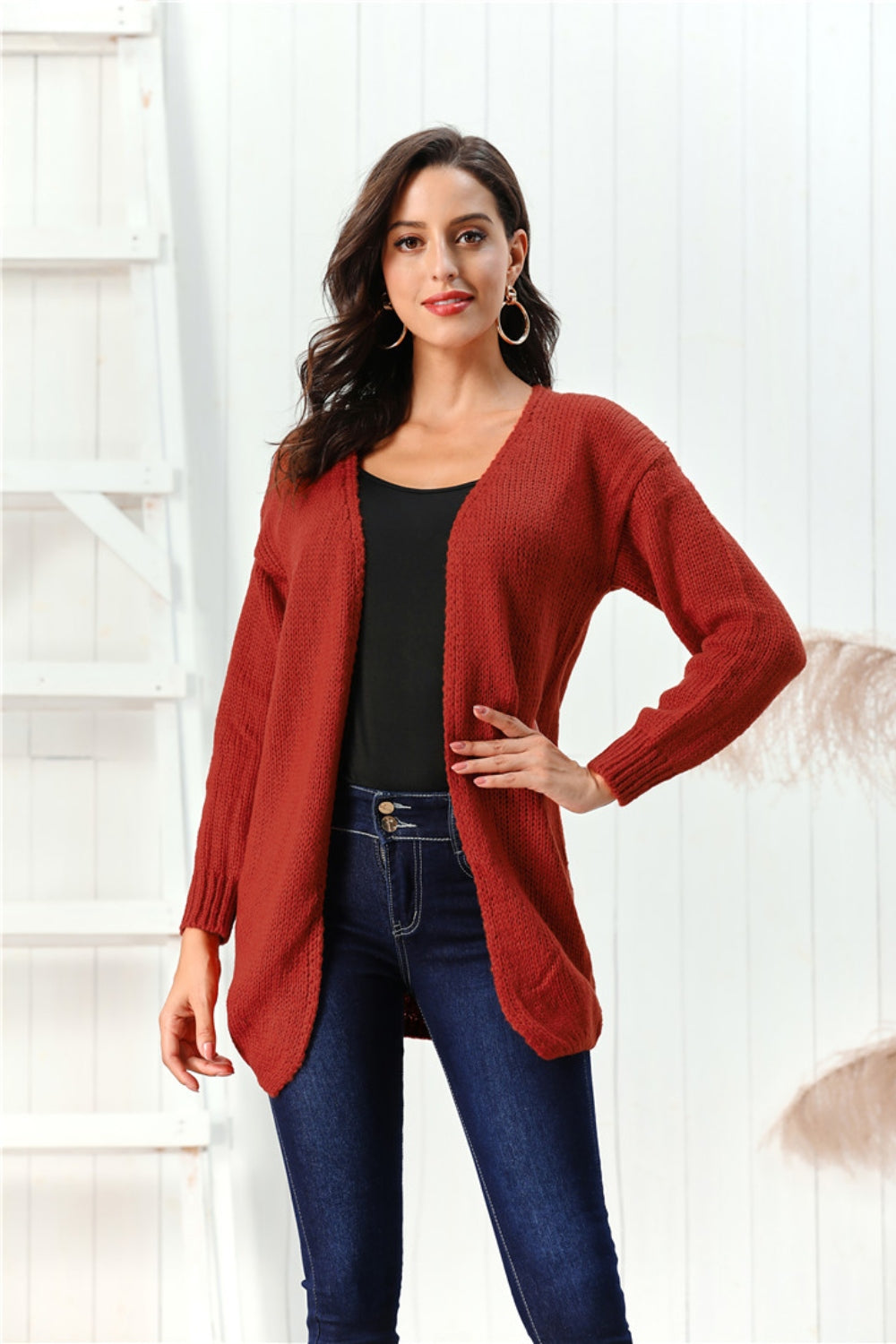 Open Front Long Sleeve Cardigan - Celeste