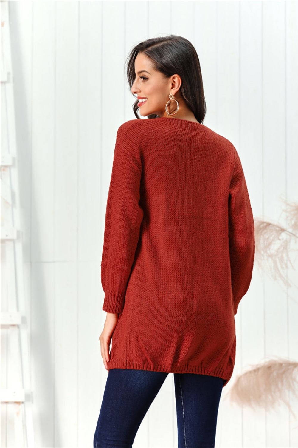 Open Front Long Sleeve Cardigan - Celeste
