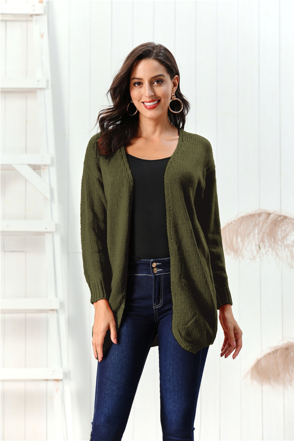Open Front Long Sleeve Cardigan - Celeste