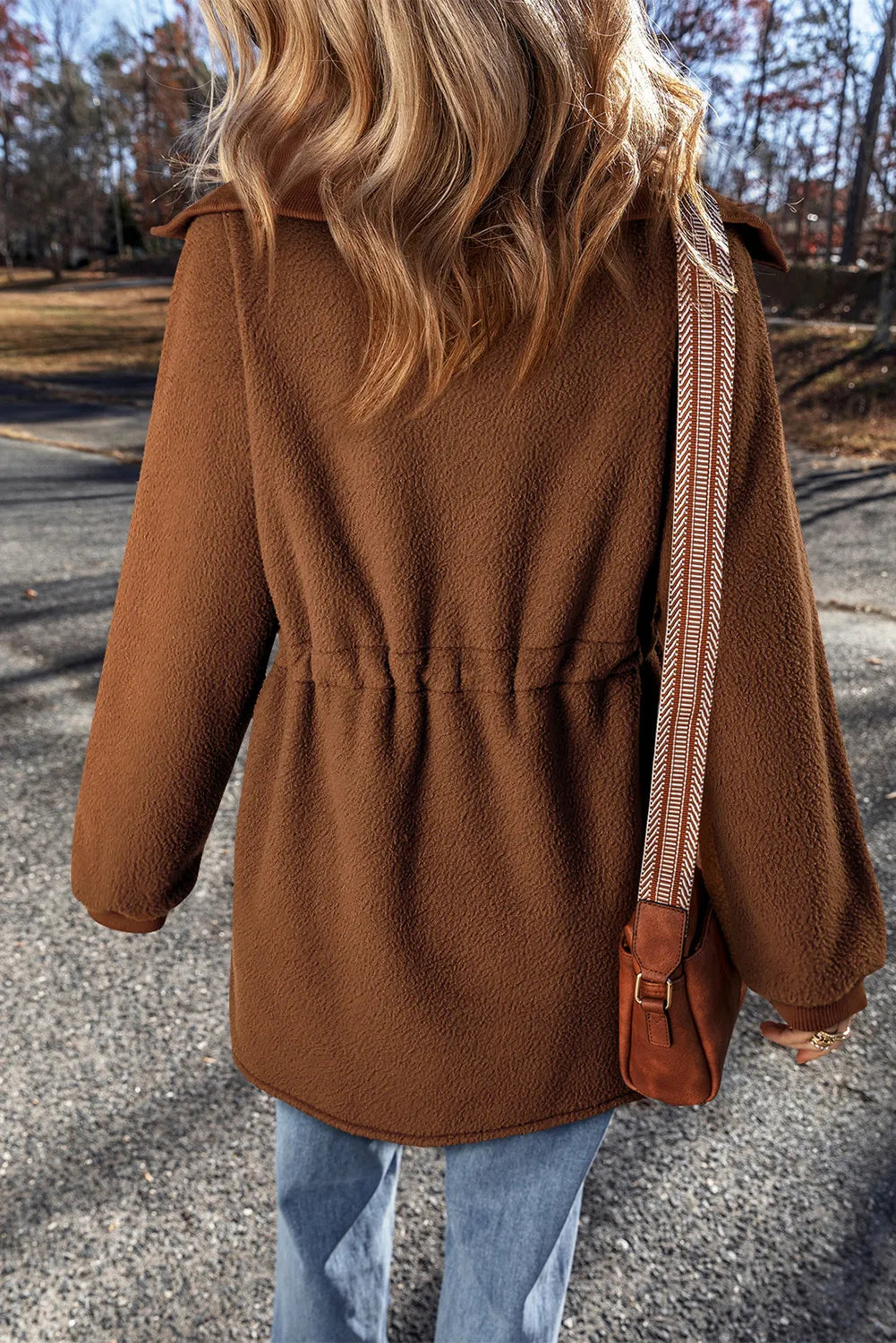 Drawstring Half Zip Long Sleeve Sweatshirt - Celeste