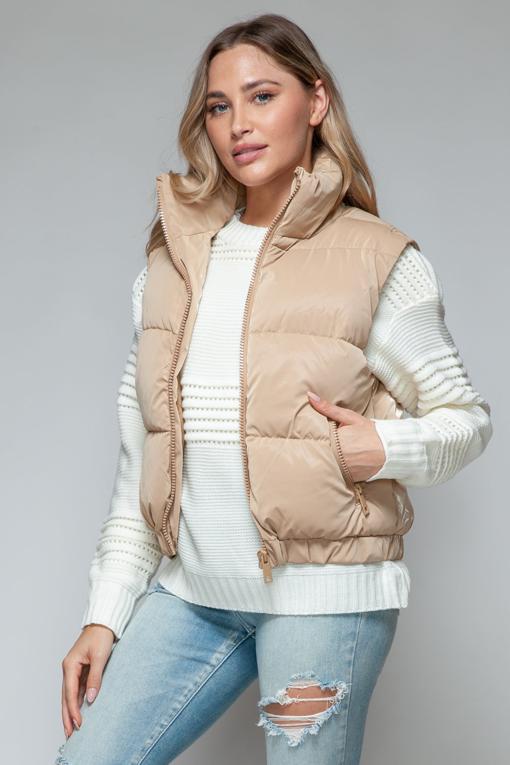 Snobbish Fine Fur Lining Quilted Vest - Celeste