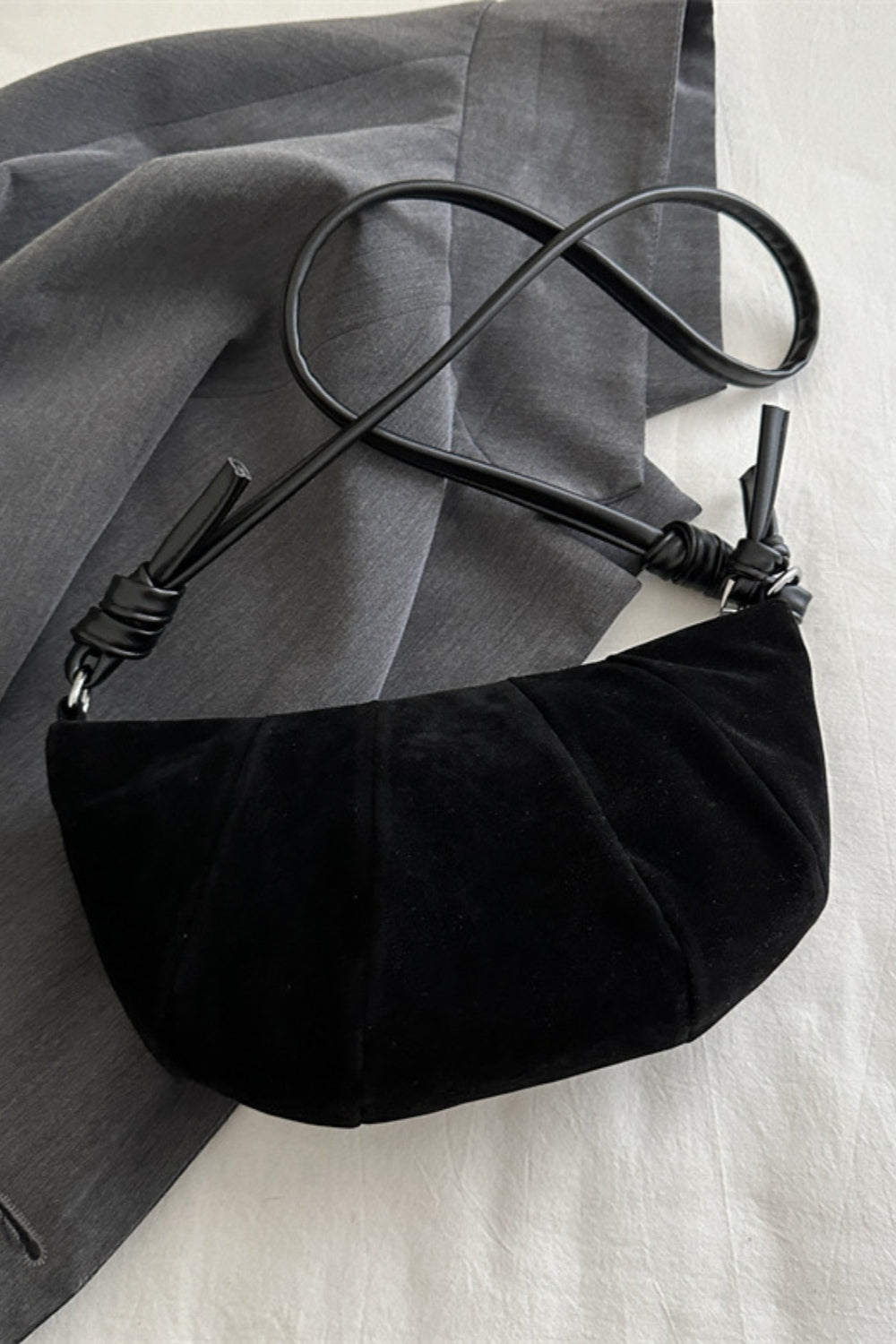 Suede Croissant Shape Shoulder Bag - Celeste