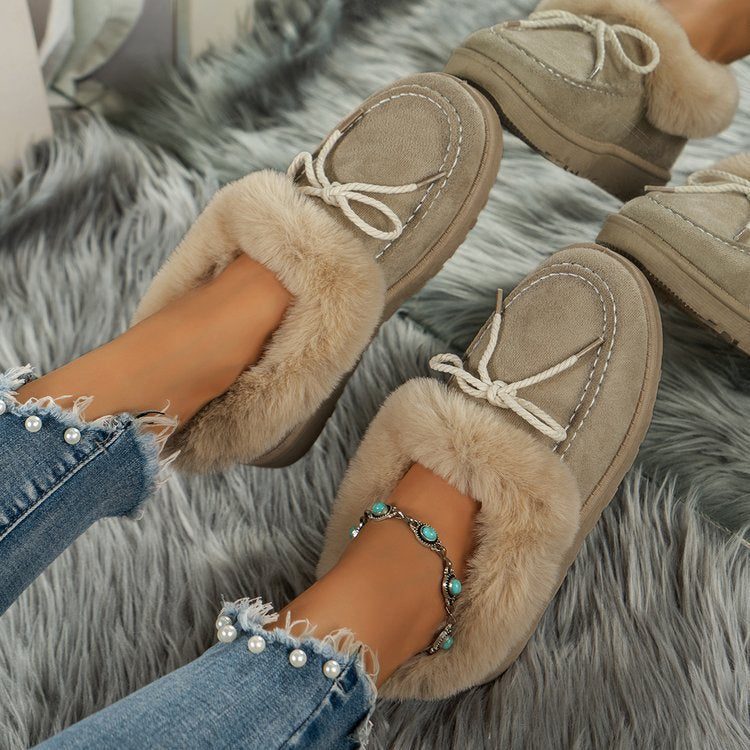 Thermal Fuzzy Tied Round Toe Boots - Celeste