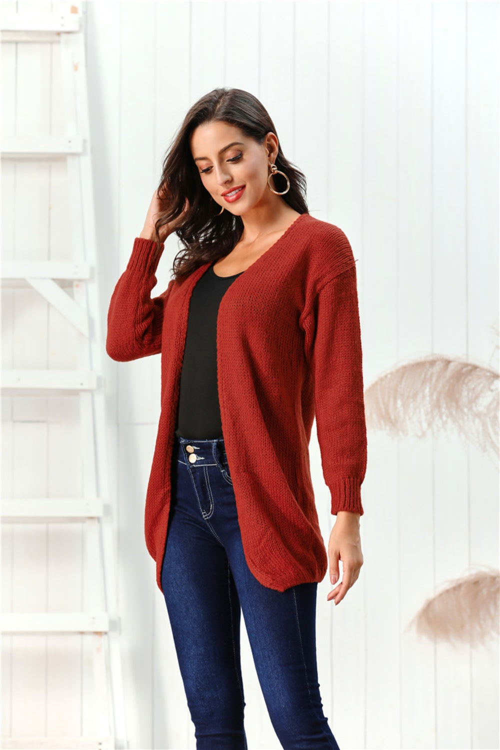 Open Front Long Sleeve Cardigan - Celeste