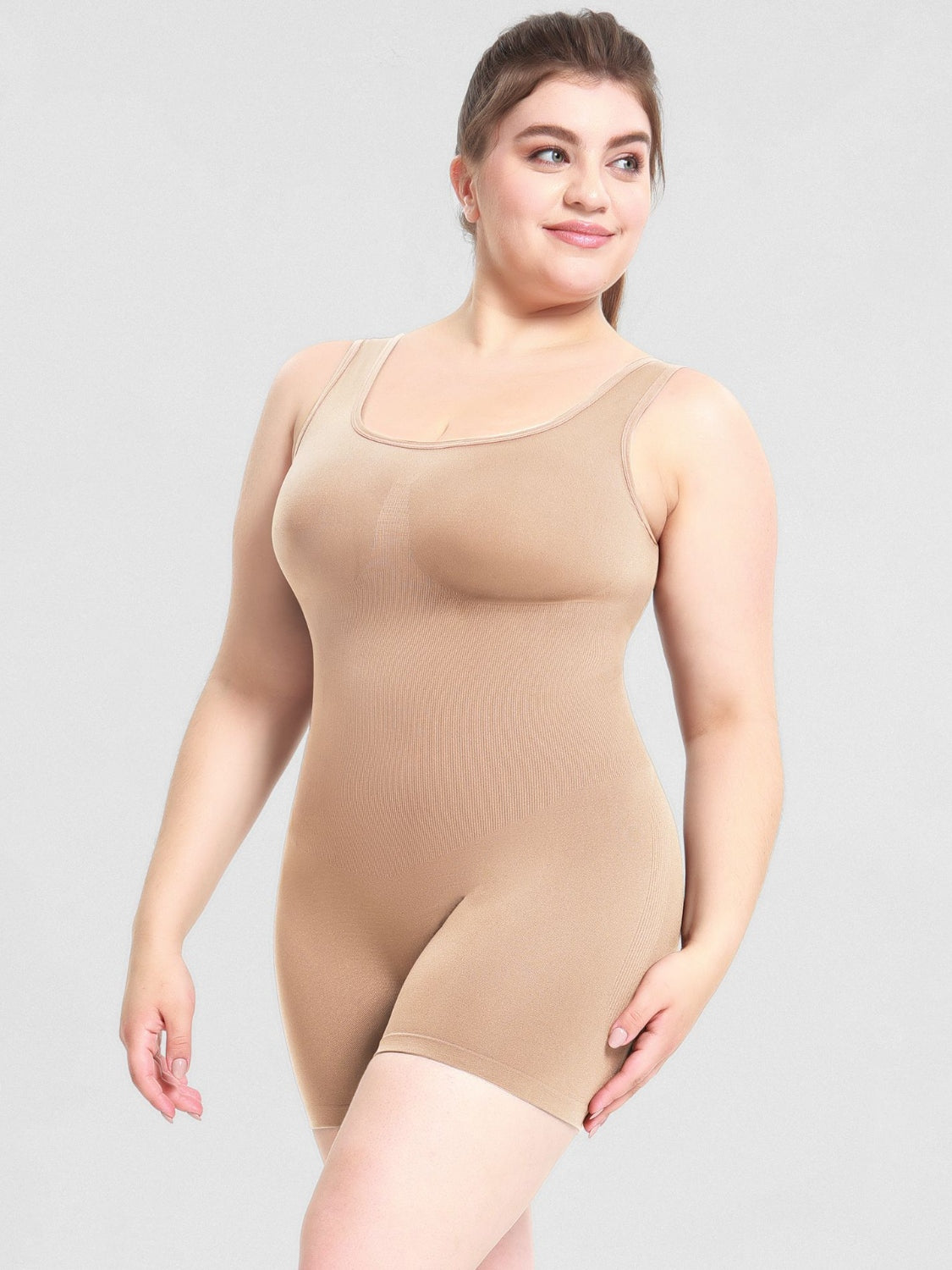 Scoop Neck Wide Strap Shaping Romper - Celeste
