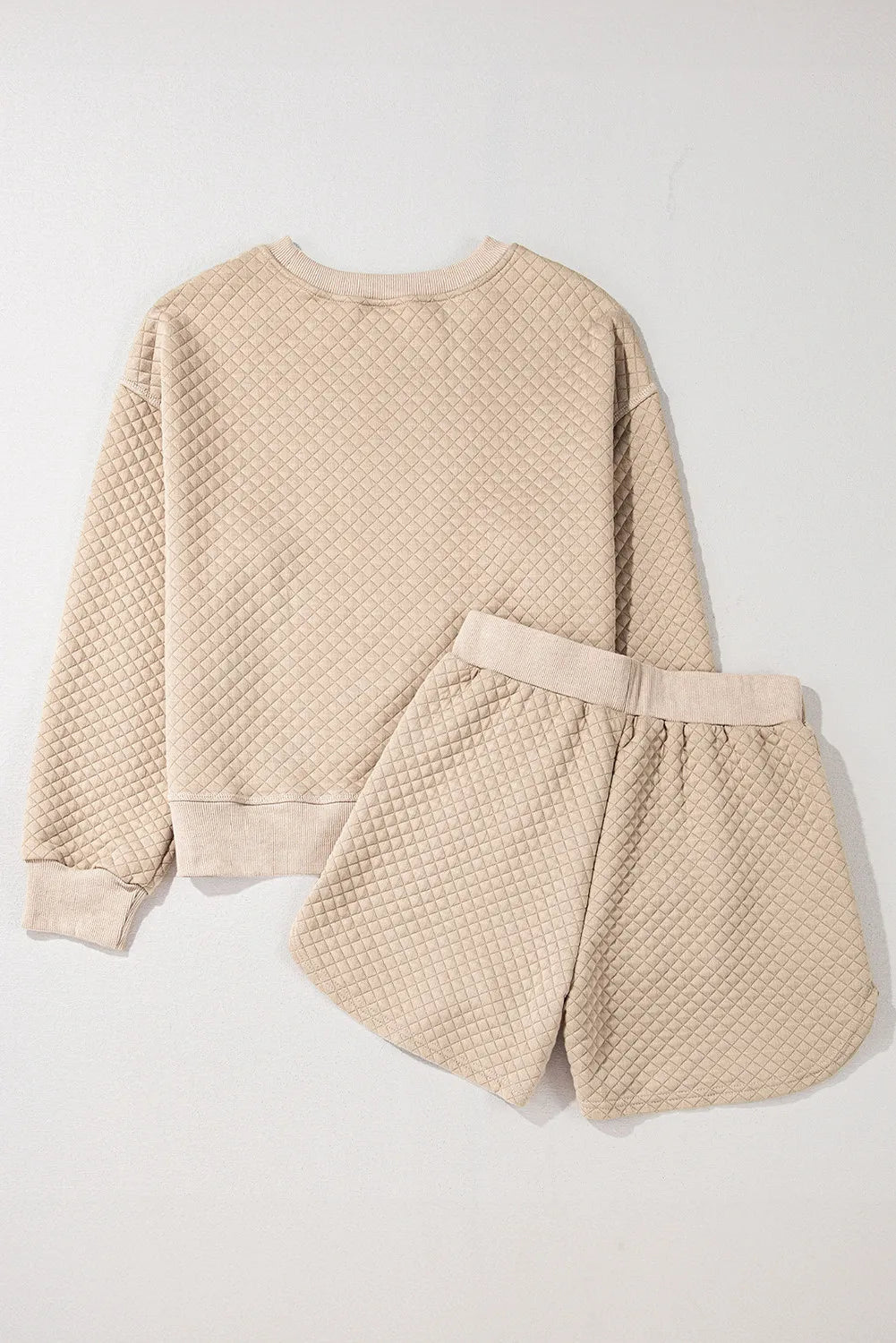 Quilted Round Neck Long Sleeve Top and Shorts Set - Celeste