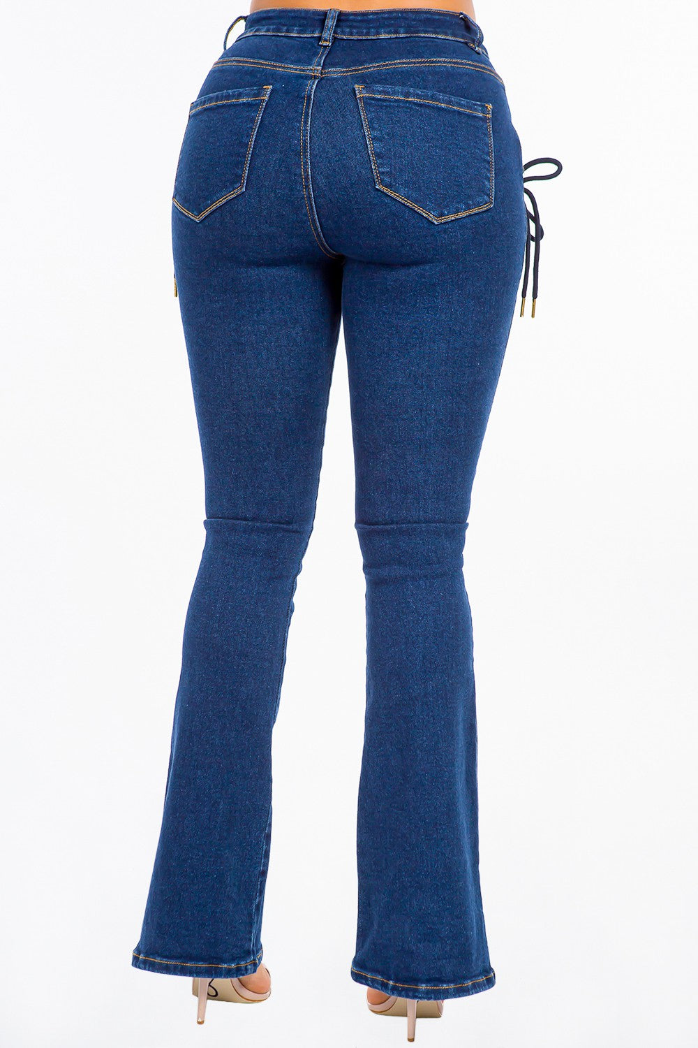 American Bazi High Rise Lace Up Jeans - Celeste