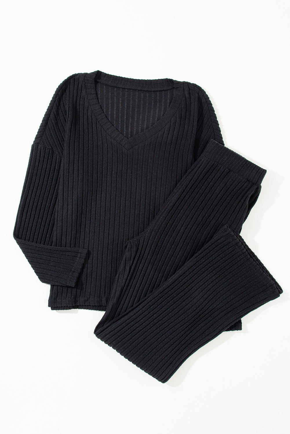 Black Ribbed Knit Two-piece Outfit - Celeste Loungewear & Sleepwear/Loungewear