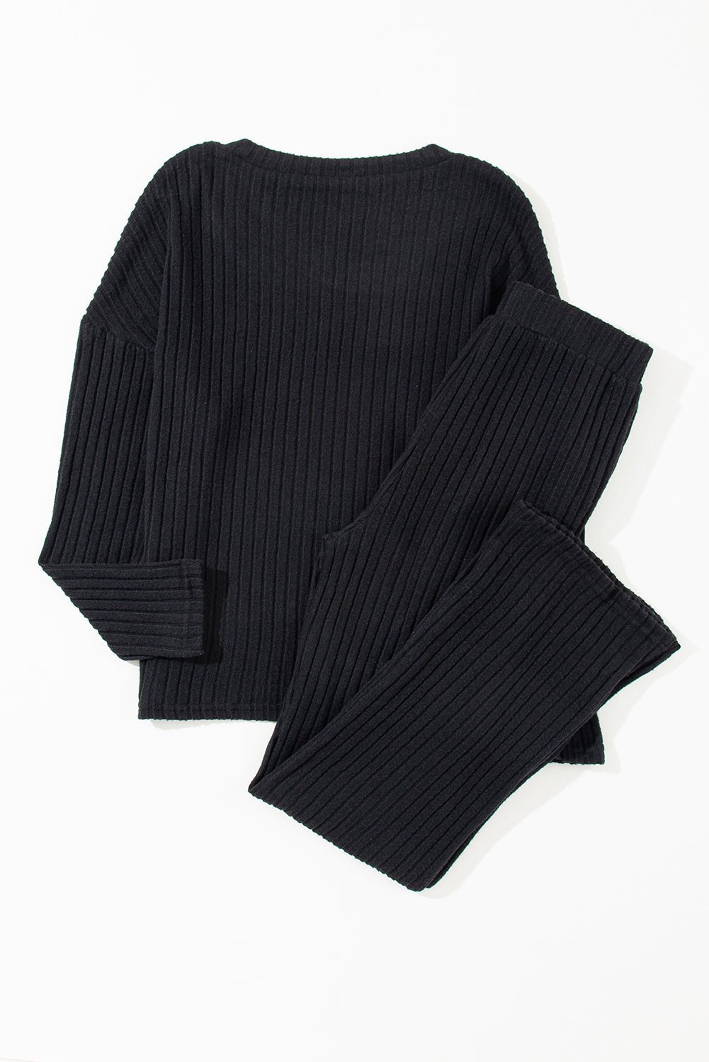Black Ribbed Knit Two-piece Outfit - Celeste Loungewear & Sleepwear/Loungewear