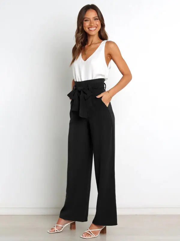 Business Girl - Belted Wide-Leg Trousers - Celeste