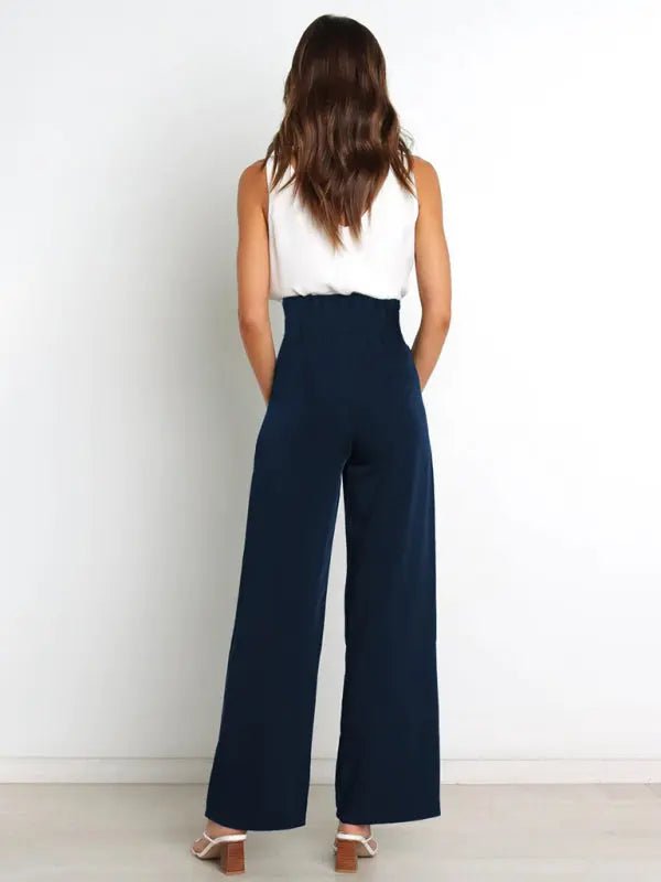 Business Girl - Belted Wide-Leg Trousers - Celeste