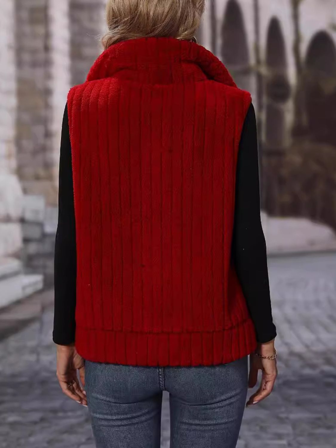 Pocketed Zip Up Vest Coat - Celeste