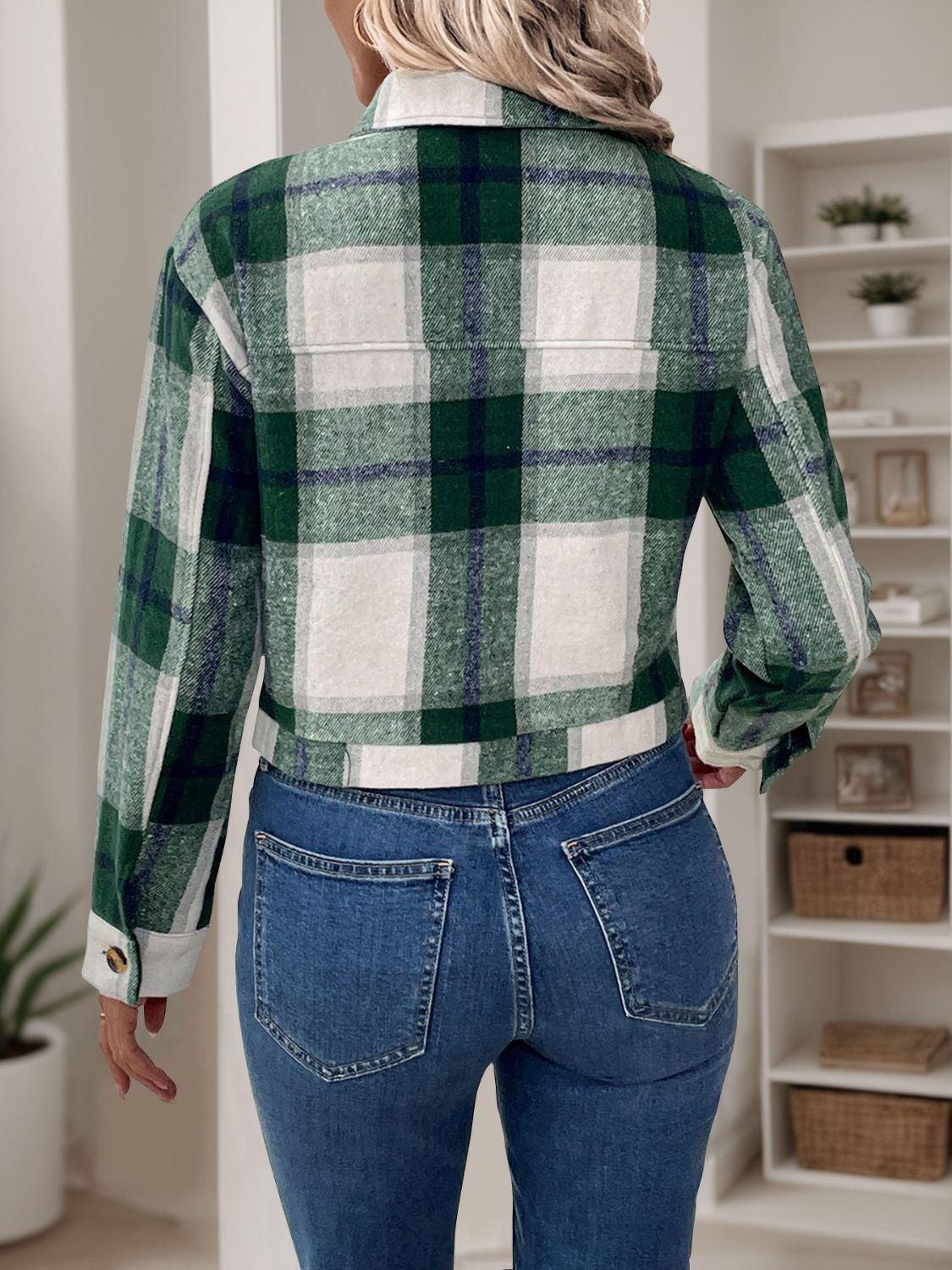 Perfee Color Block Button Up Jacket - Celeste