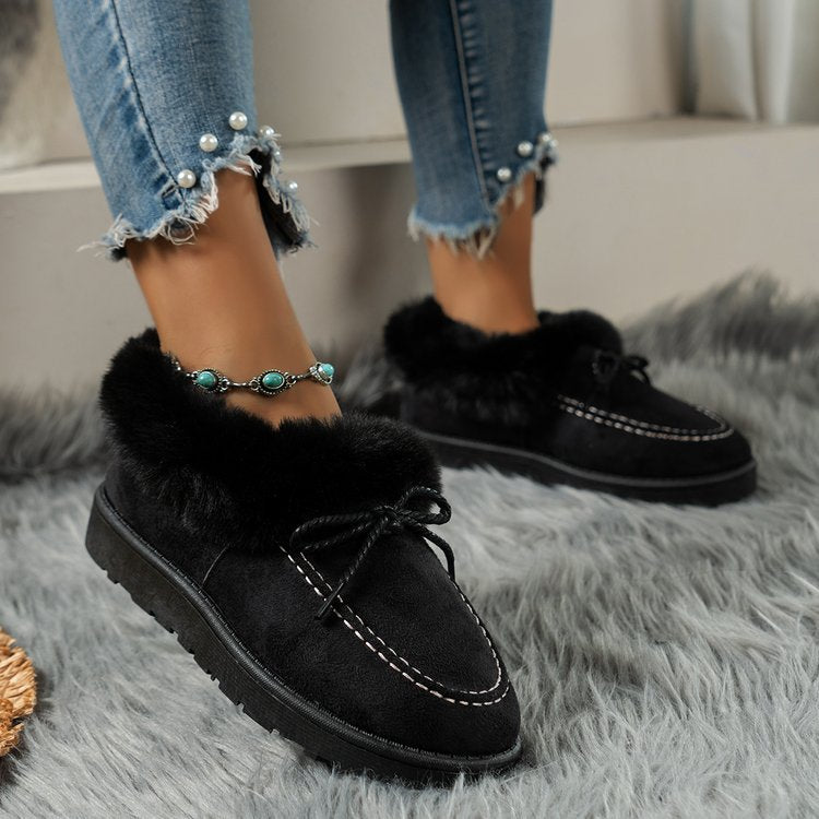 Thermal Fuzzy Tied Round Toe Boots - Celeste