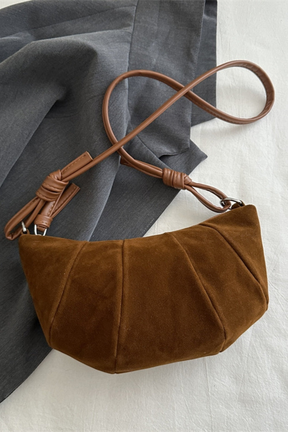 Suede Croissant Shape Shoulder Bag - Celeste