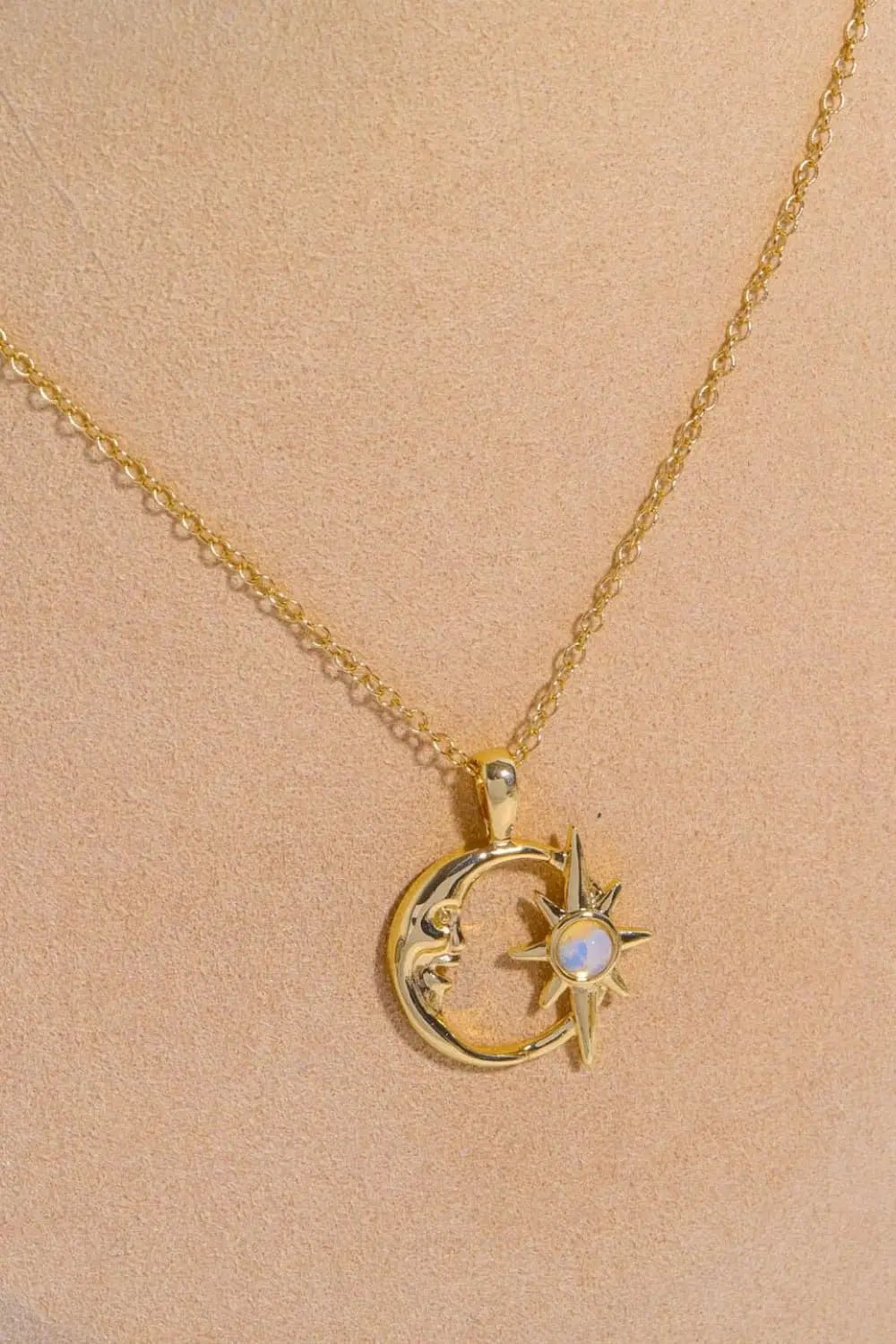 Copper 14K Gold-Plated Moon & Star Shape Pendant Necklace - Celeste