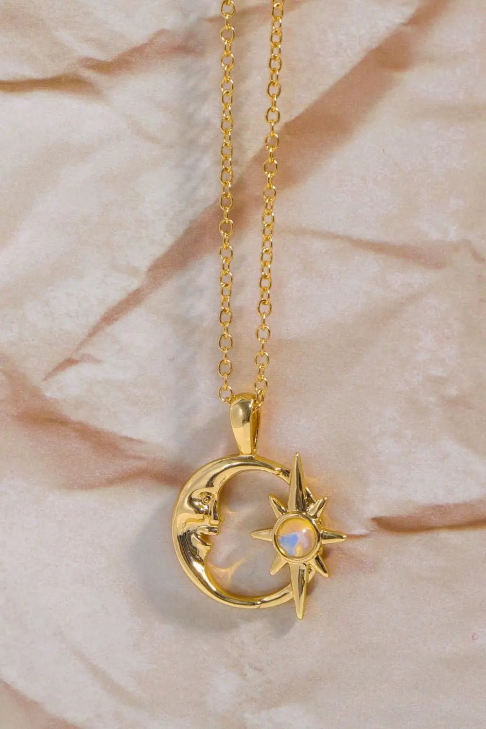 Copper 14K Gold-Plated Moon & Star Shape Pendant Necklace - Celeste