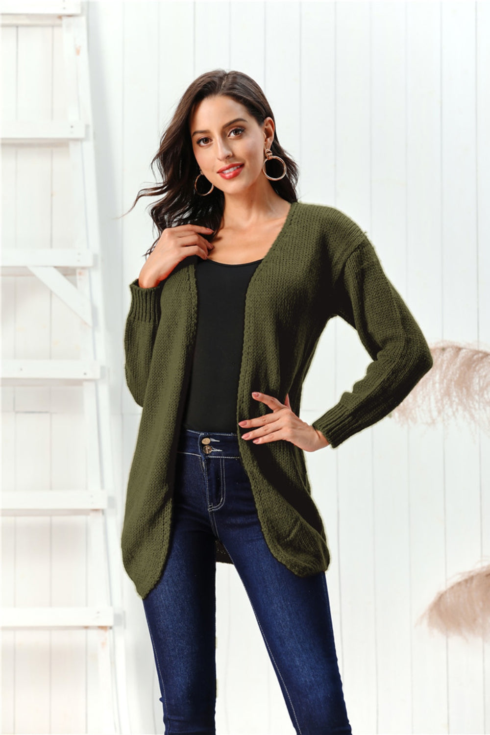 Open Front Long Sleeve Cardigan - Celeste