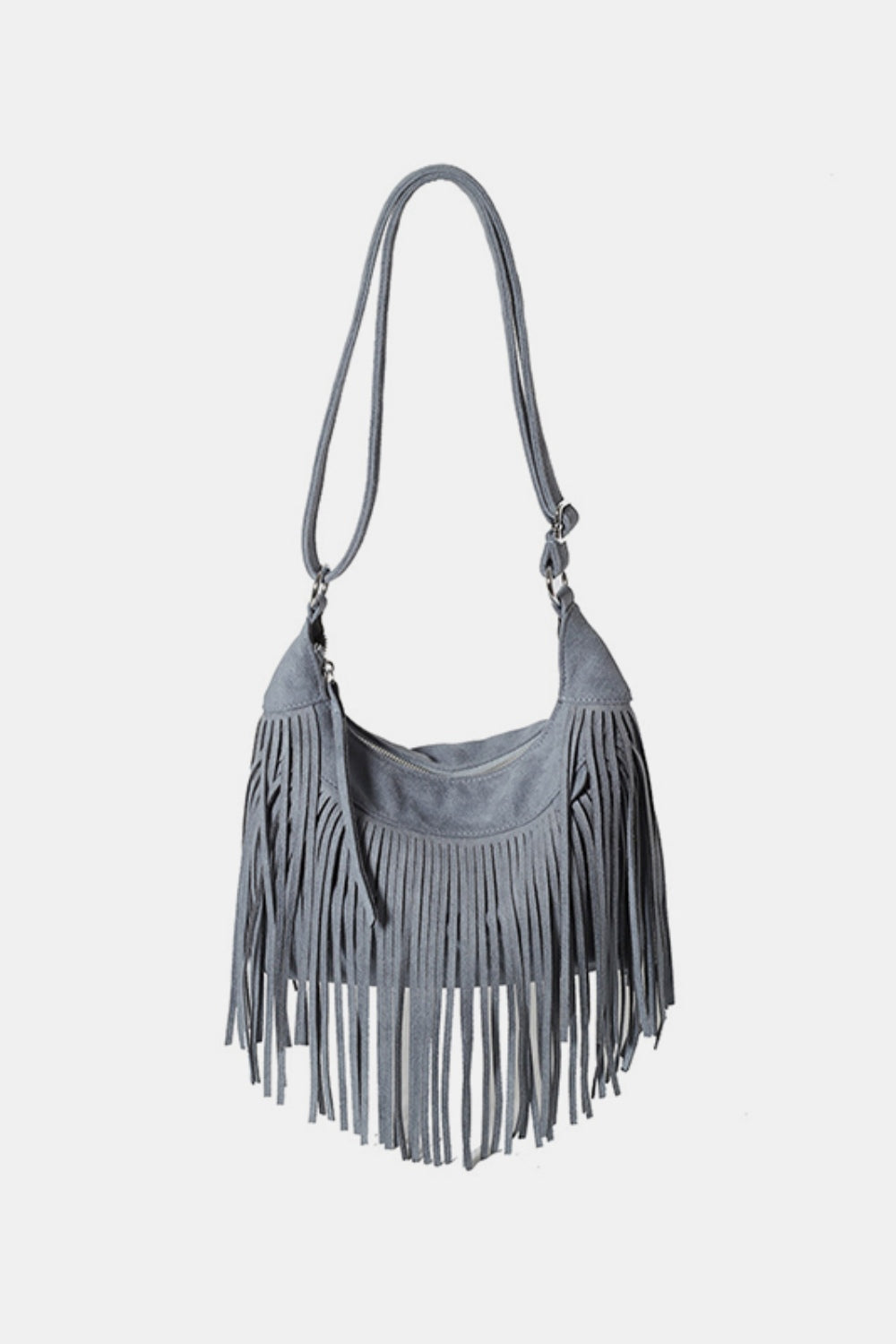 Suede Fringe Adjustable Strap Shoulder Bag - Celeste