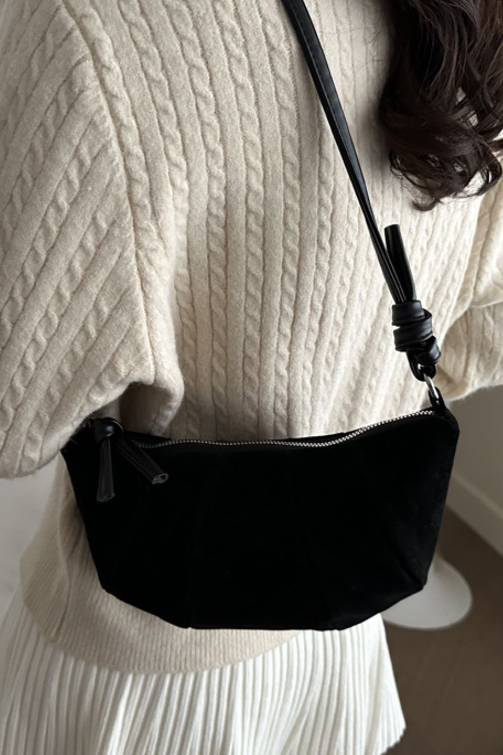 Suede Croissant Shape Shoulder Bag - Celeste