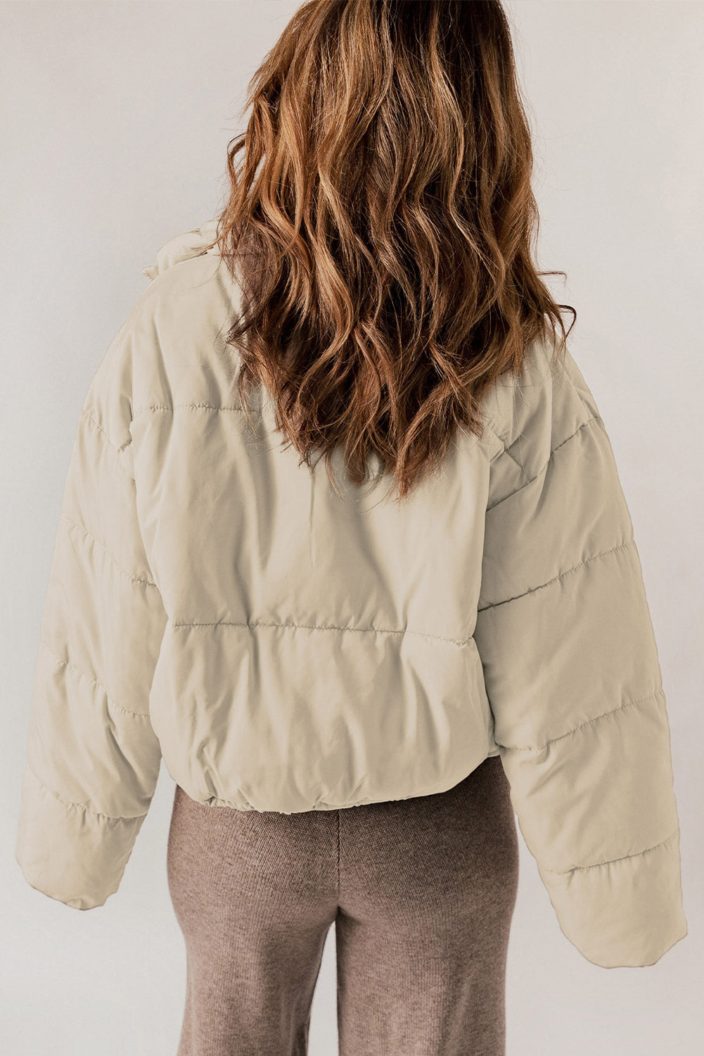 Zip Up Collared Neck Long Sleeve Winter Coat - Celeste