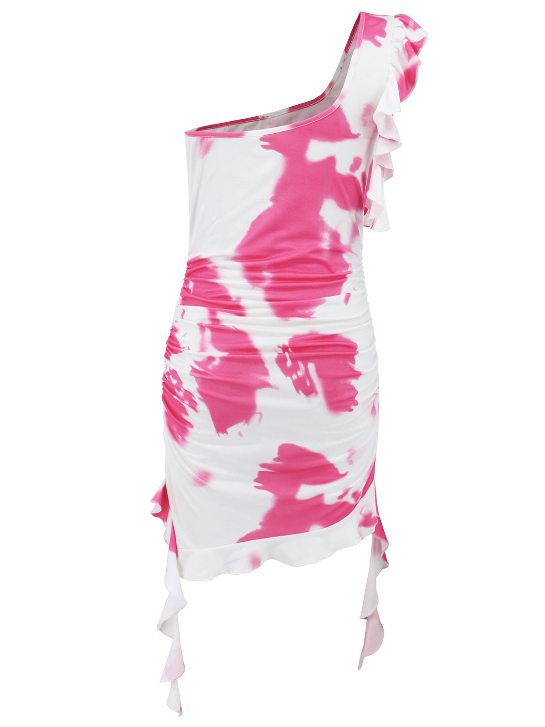 Ruffled Tie-Dye Single Shoulder Mini Dress - Celeste