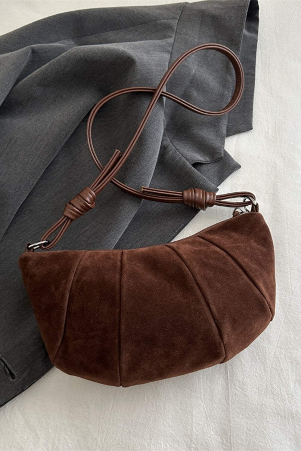 Suede Croissant Shape Shoulder Bag - Celeste