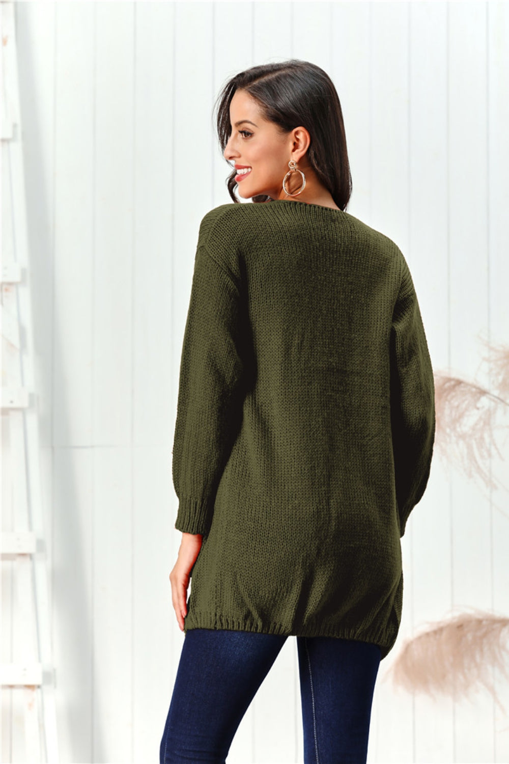 Open Front Long Sleeve Cardigan - Celeste