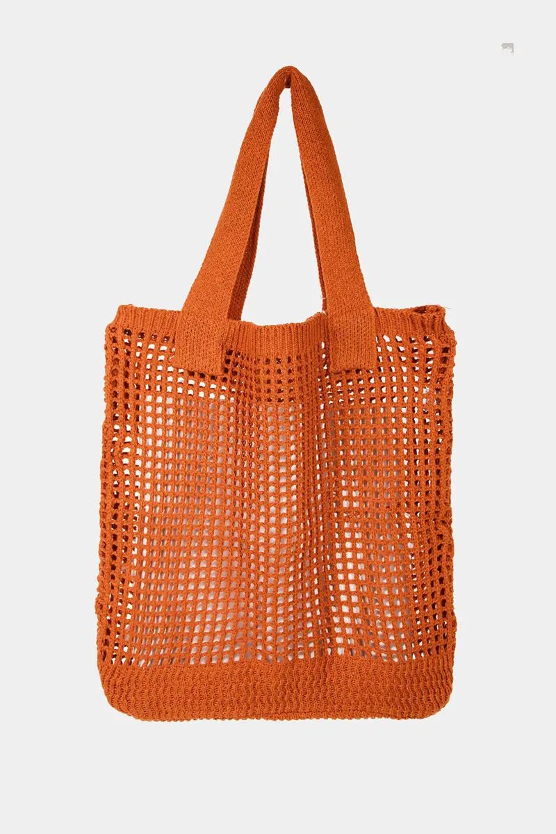 Fame Pointelle Knit Crochet Tote Bag - Celeste