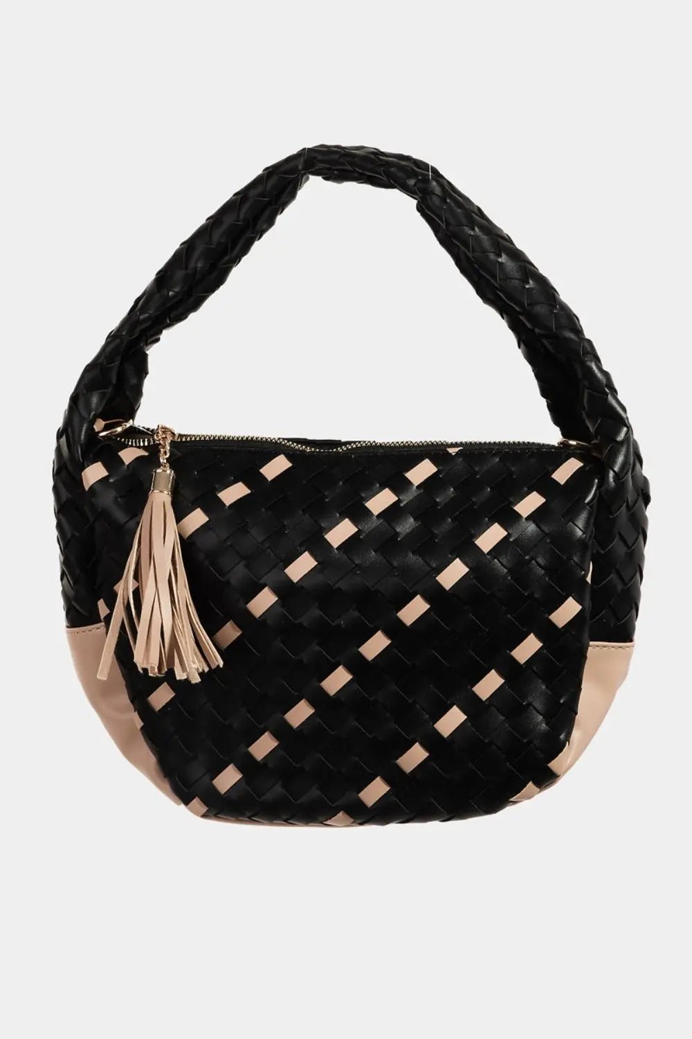Fame Tassel Detail Weave Semi Circle Bag - Celeste