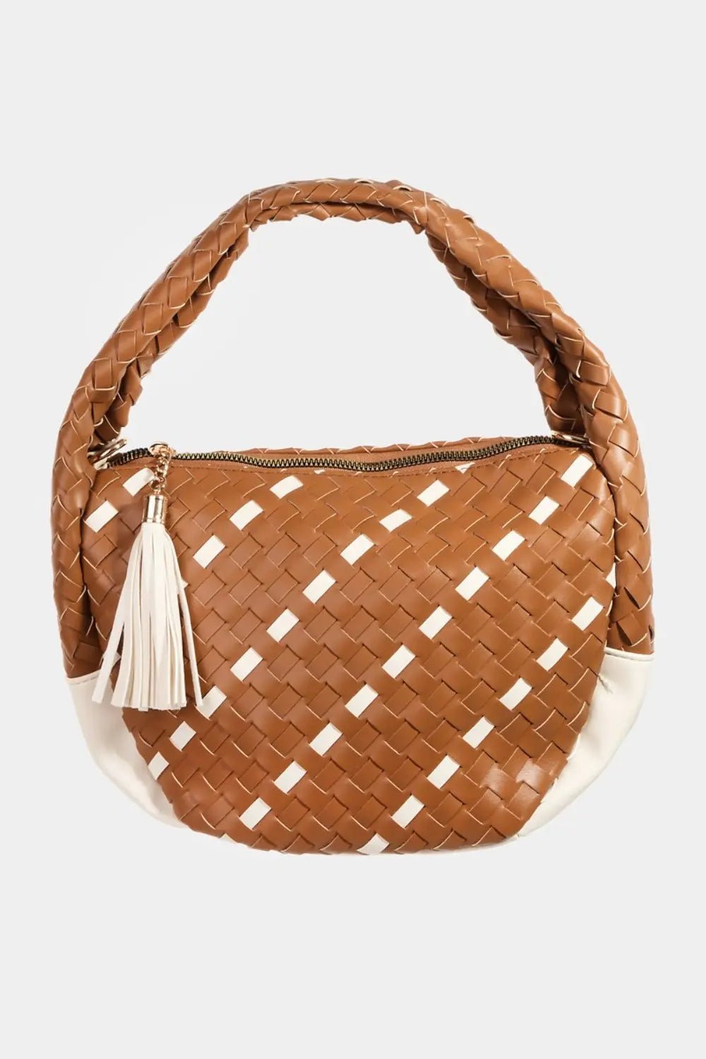 Fame Tassel Detail Weave Semi Circle Bag - Celeste