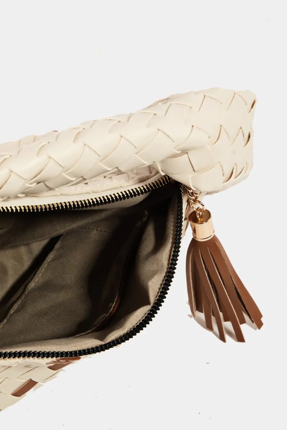 Fame Tassel Detail Weave Semi Circle Bag - Celeste